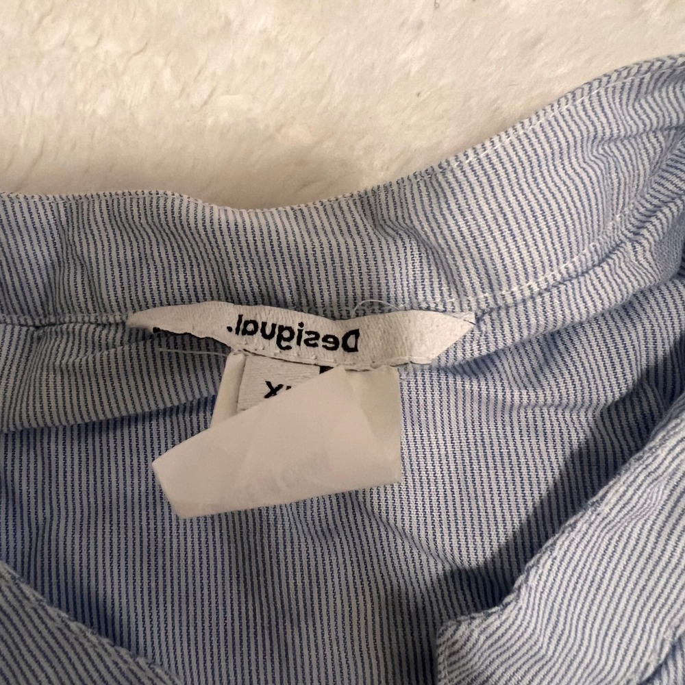 Desigual Striped Embroidered Patch Button Up Shir… - image 16